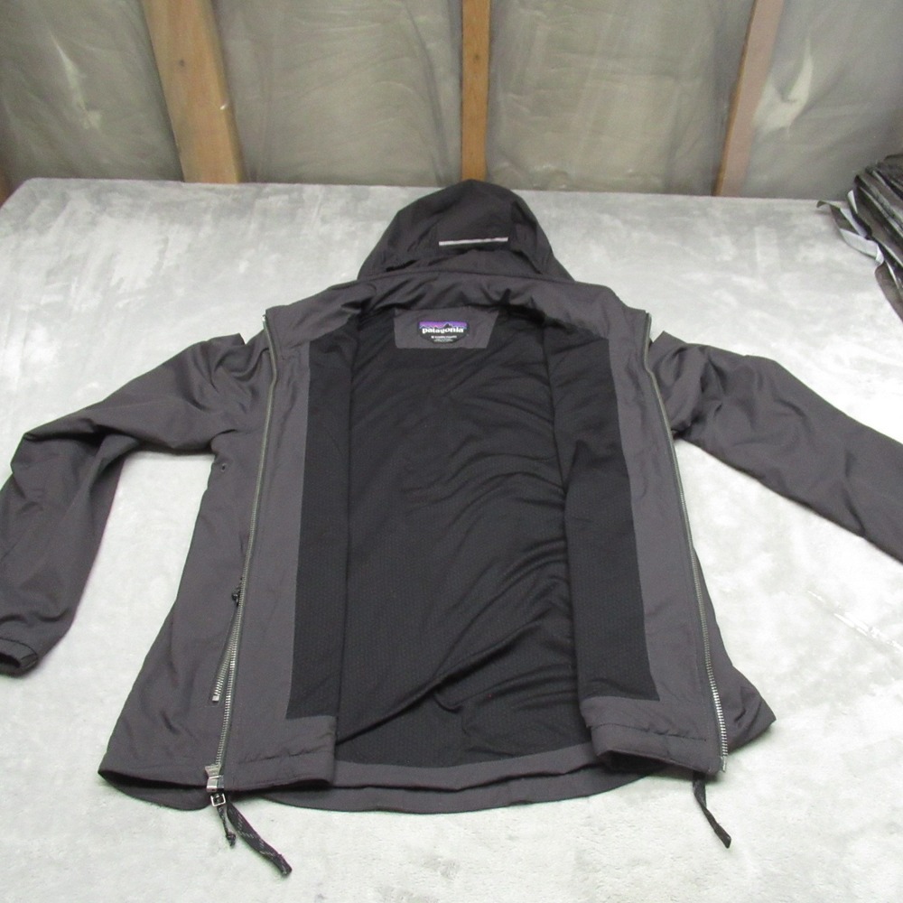 Patagonia Jacket Women Medium Blk Mountain View Windproof Fleece Lined Hood Rain - Picture 3 of 11